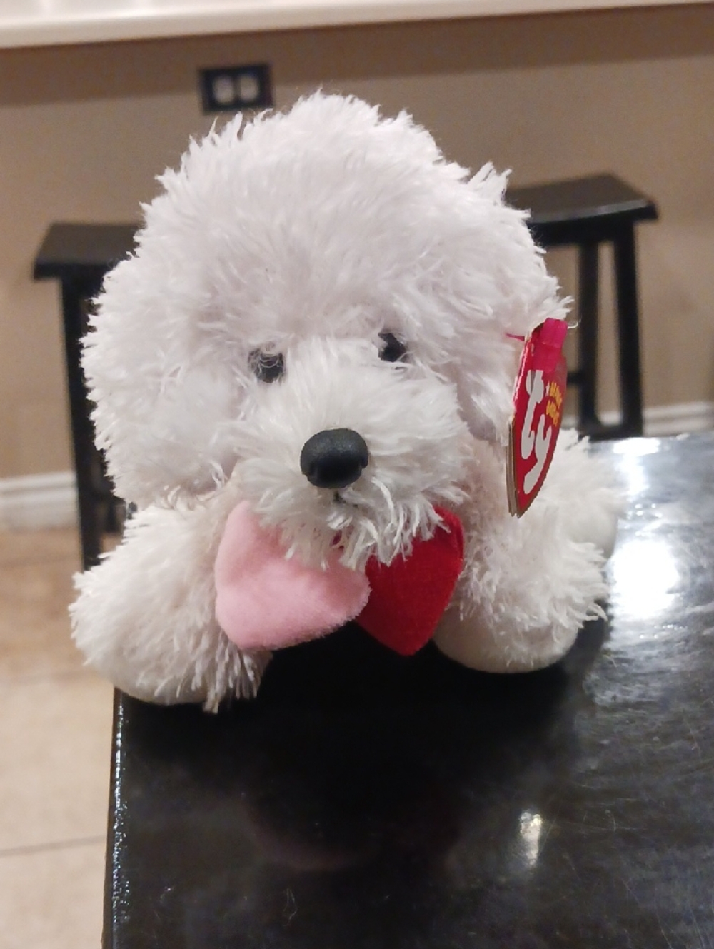 Plush White Dog Toy with Heart Accents - TY Beanie
